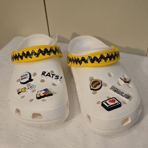 CROCS White and Yellow Sandals with Decorative Charms